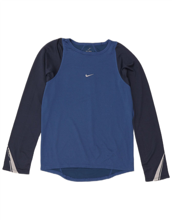 Nike Mens Top Long Sleeve UK 36/38 Small Blue Colourblock Polyester