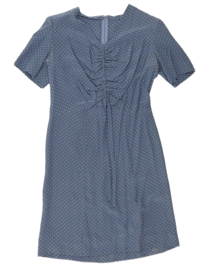Abito a trapezio vintage da donna UK 12 blu medio maculato