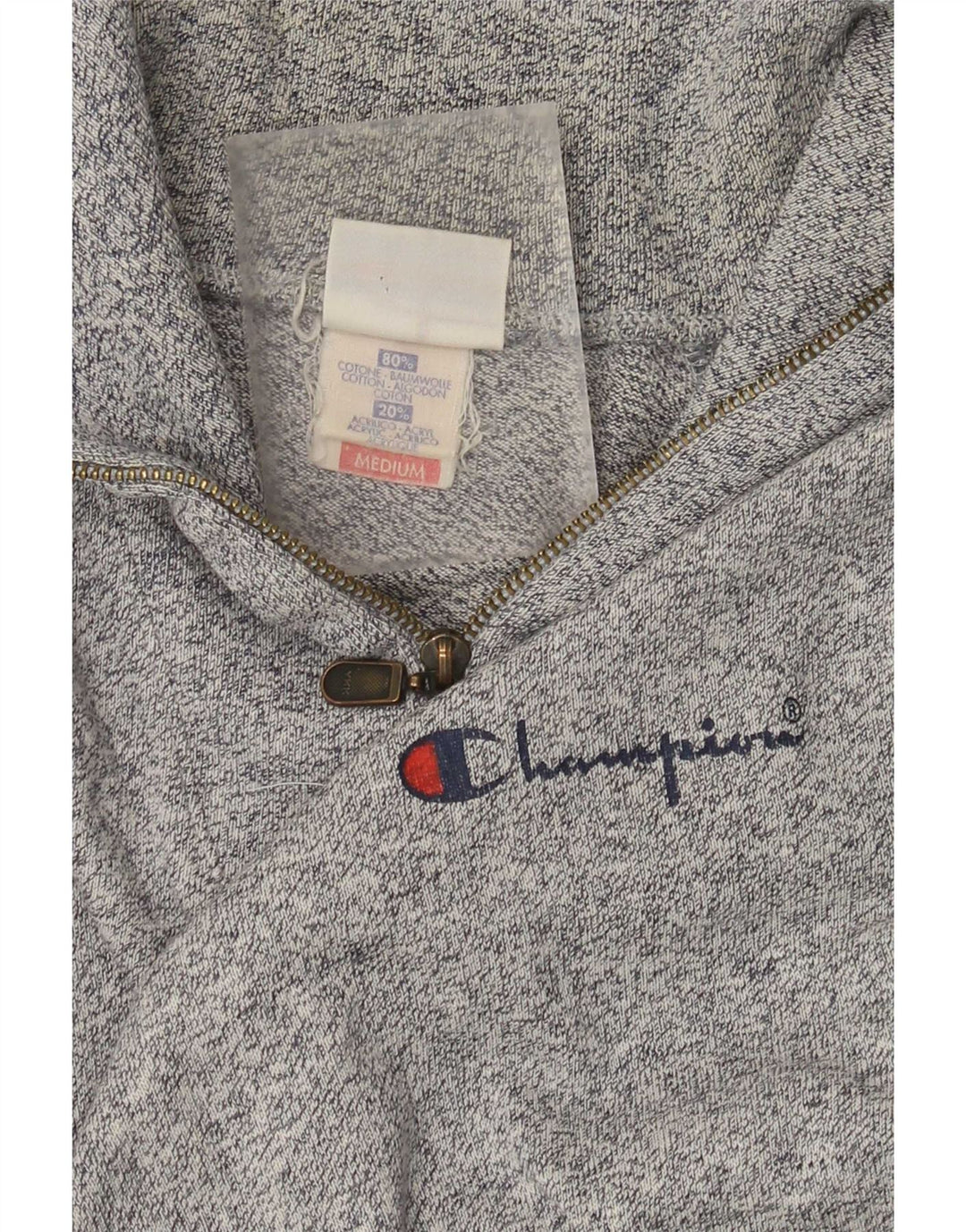 Felpa Champion da uomo con zip e collo, maglione, cotone chiazzato grigio medio