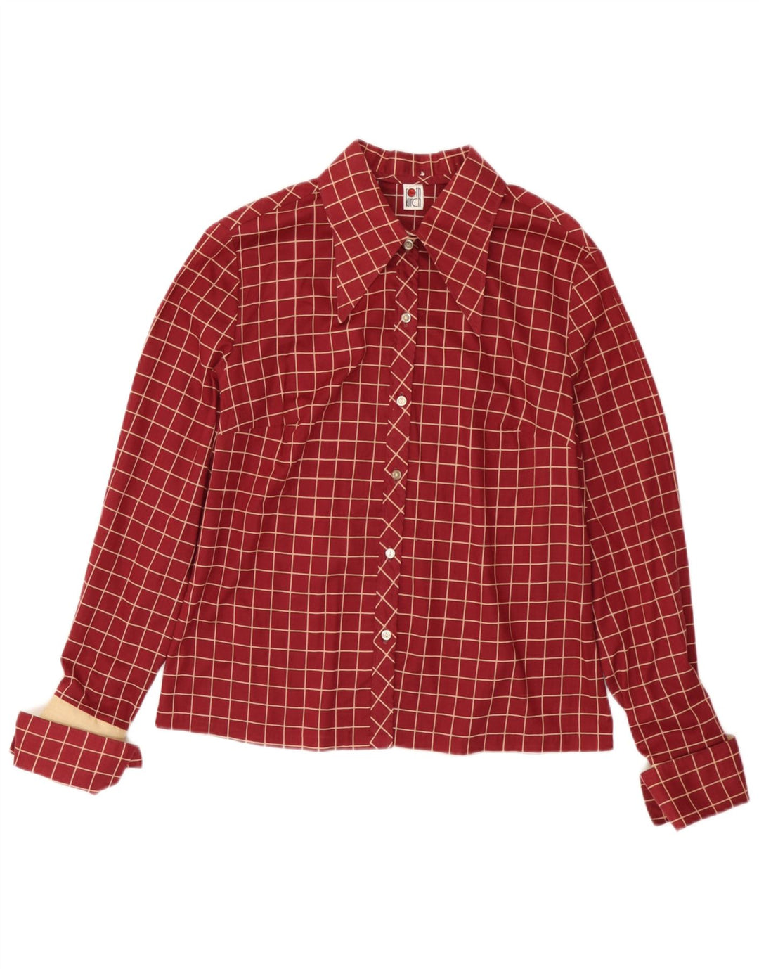 Camicia formale da donna vintage UK 14 quadri bordeaux medio