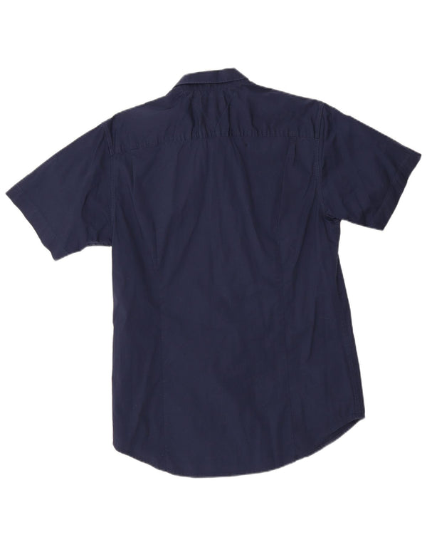 Camicia slim fit a maniche corte da uomo Tommy Hilfiger Large in cotone blu navy