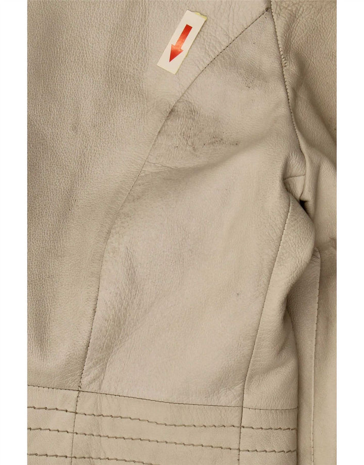 Cappotto in pelle doppio petto vintage da donna UK 12 Beige medio