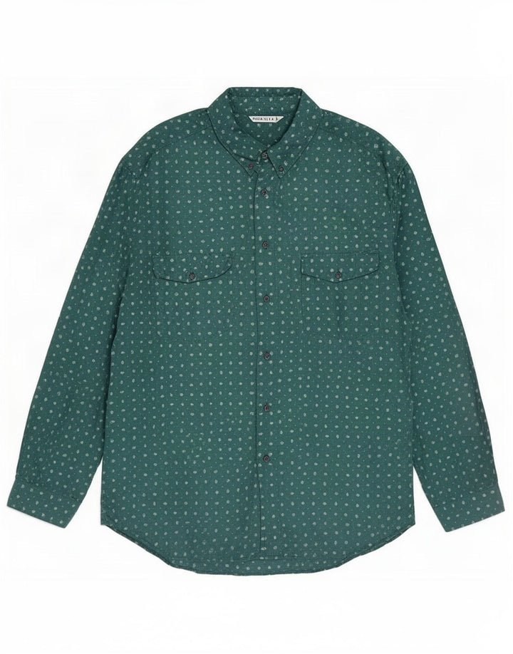 Camicia vintage da uomo 2XL in seta maculata verde