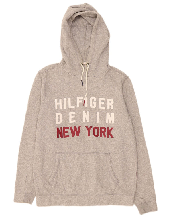 Maglione con cappuccio grafico da uomo Tommy Hilfiger grande in cotone grigio