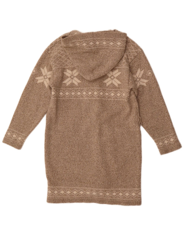 Maglione cardigan con cappuccio lungo da donna vintage UK 16 Large Grey Fair Isle