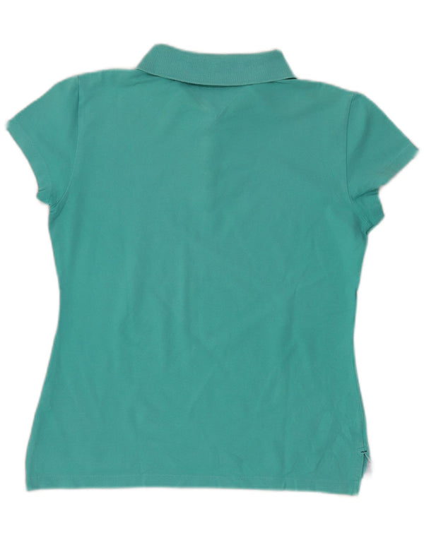 Tommy Hilfiger Womens Slim Fit Polo Shirt UK 14 Large Turquoise Cotton