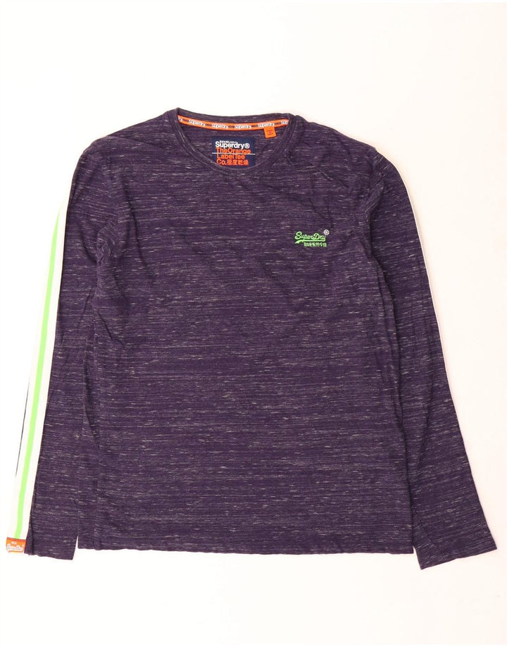 Top da uomo Superdry a maniche lunghe in cotone screziato blu navy