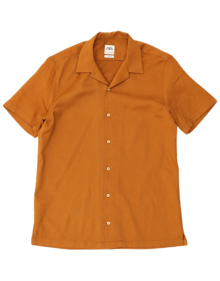 Camicia Zara da uomo a maniche corte vestibilità comoda piccola marrone