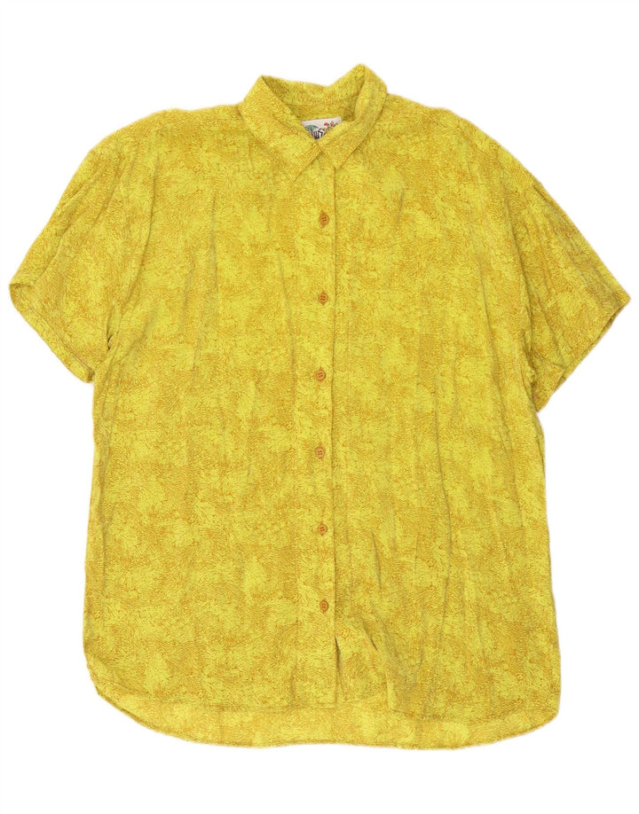 Camicetta camicia vintage oversize da donna con motivo astratto UK 10 piccola gialla