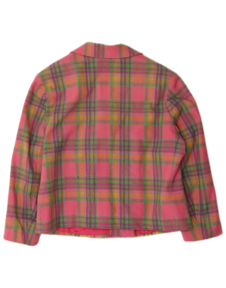 Giacca blazer vintage da donna con maniche a 3/4 corta UK 10 piccolo motivo a quadri rosa