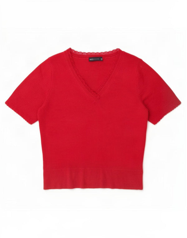 Top in camicetta a maniche corte da donna Marks & Spencer UK 16 grande acrilico rosso