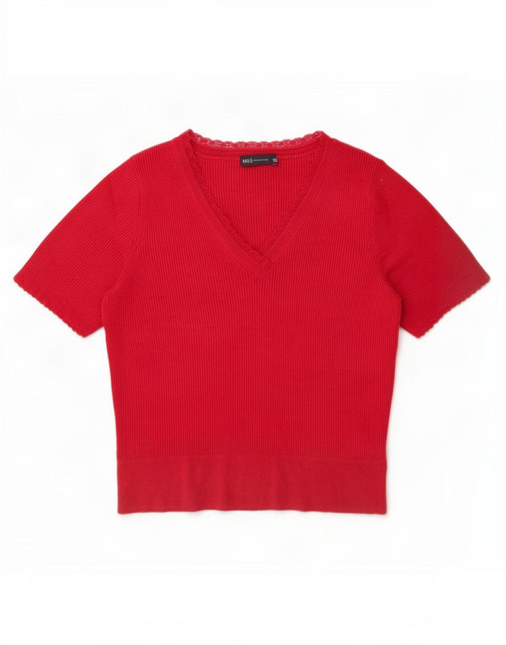 Top in camicetta a maniche corte da donna Marks & Spencer UK 16 grande acrilico rosso