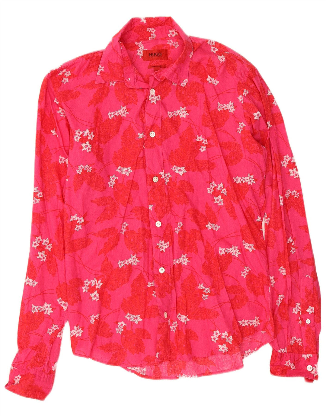 Camicia da uomo Hugo Boss piccola in cotone floreale rosa