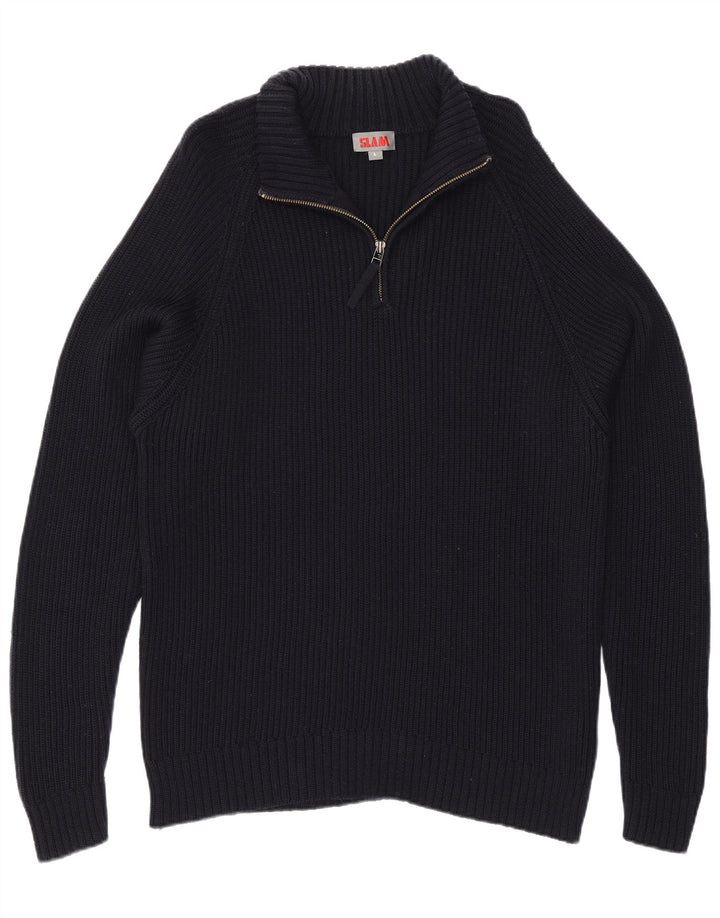 Maglione da uomo Slam con zip e collo grande in lana blu navy