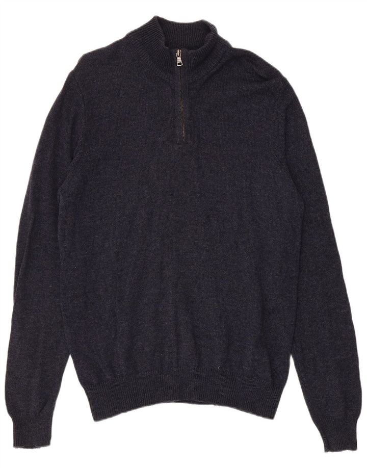 Maglione da uomo Marks & Spencer con zip e collo medio blu navy screziato