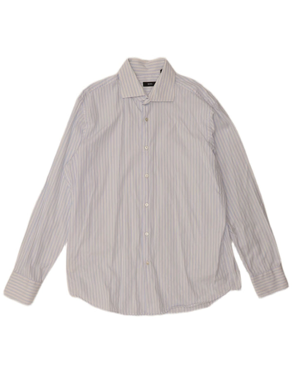 Camicia da uomo Hugo Boss taglia 44 17 1/2 XL cotone gessato blu