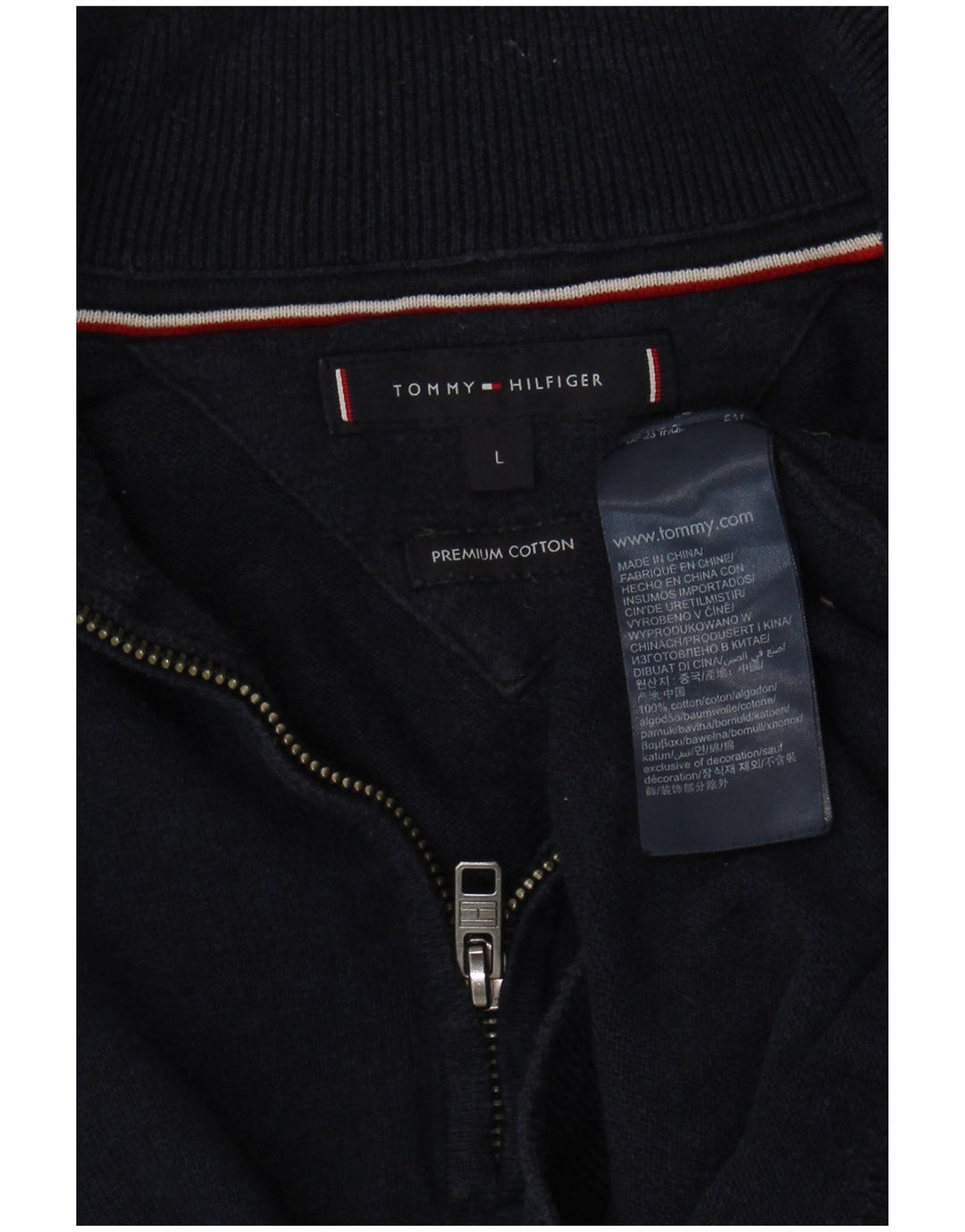 Maglione maglione con zip da uomo Tommy Hilfiger grande cotone blu navy