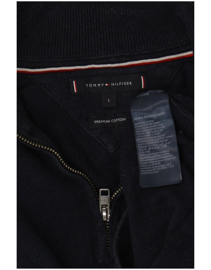Maglione maglione con zip da uomo Tommy Hilfiger grande cotone blu navy