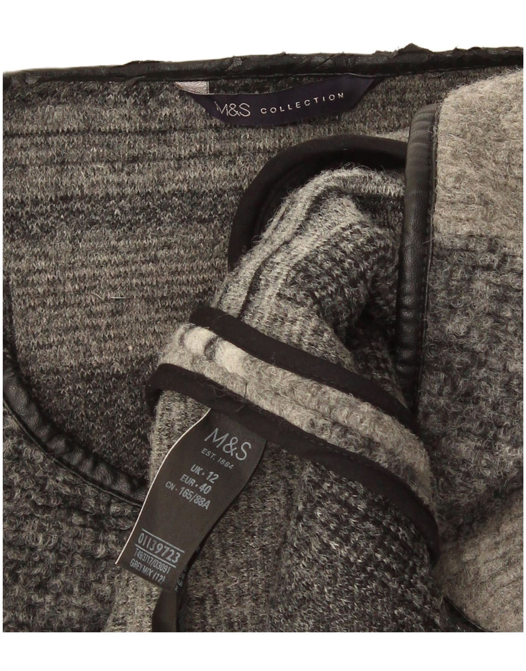 Maglione cardigan lungo da donna Marks & Spencer UK 12 grigio medio a quadri