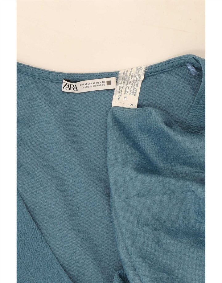 Abito a trapezio a maniche corte da donna Zara UK 14 Poliestere blu medio