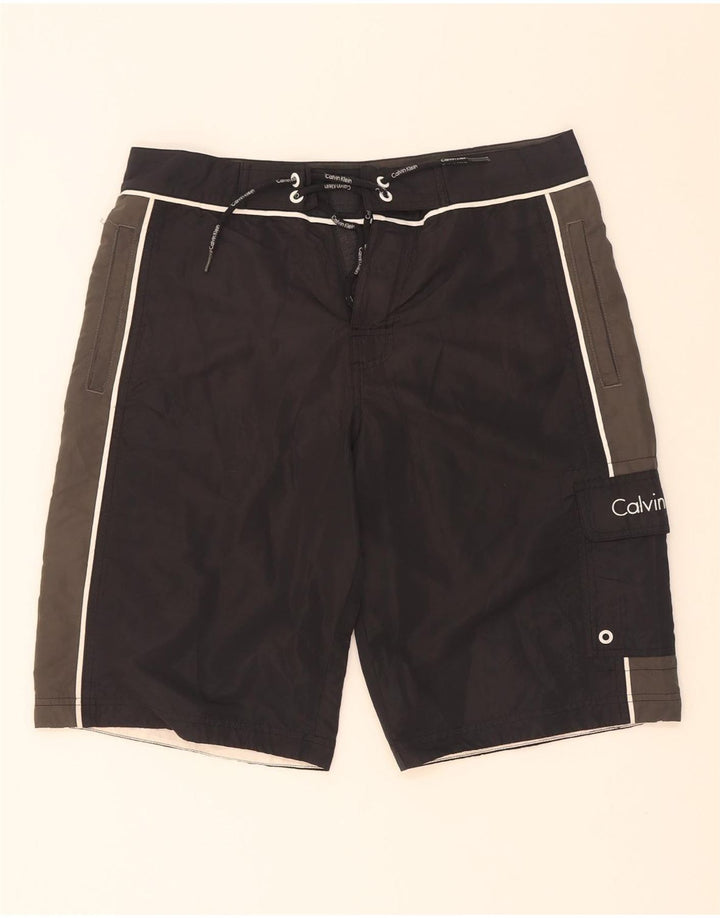 Pantaloncini da bagno grafici da uomo Calvin Klein piccoli color block nero
