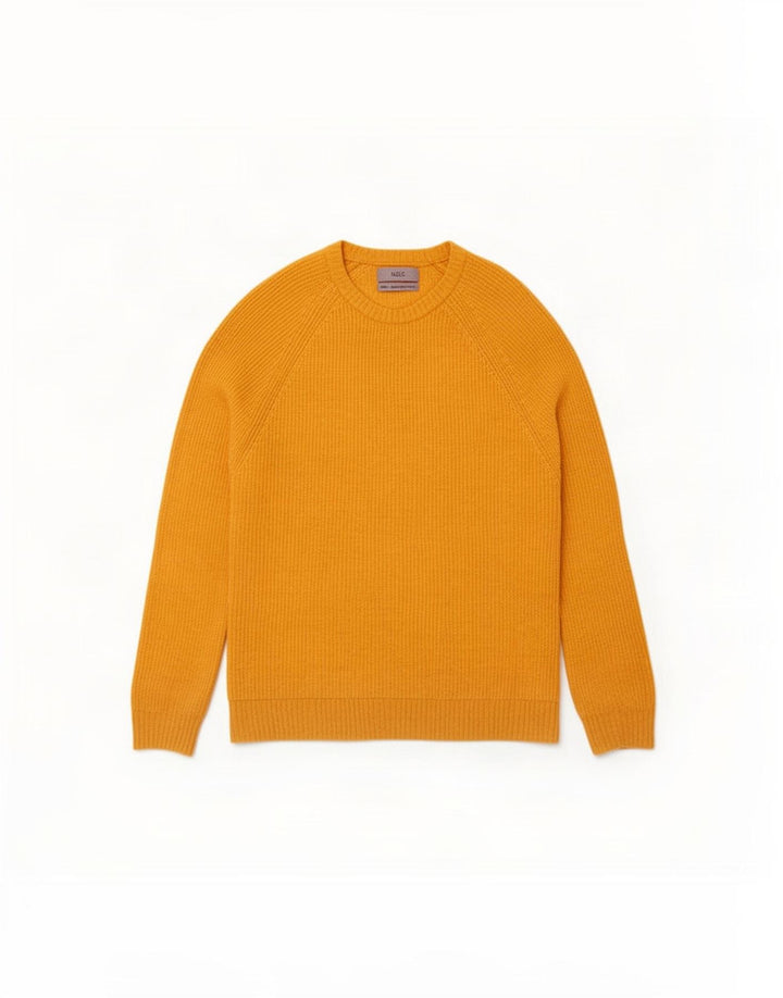 Maglione maglione girocollo da uomo Marks & Spencer giallo medio in lana d'agnello