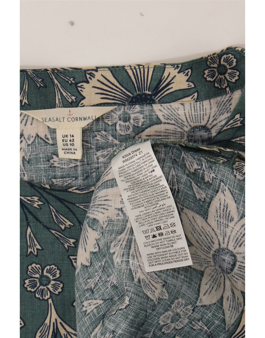 SEASALT CORNWALL Womens 3/4 Sleeve Tent Dress UK 14 Large Blue Floral Vintage Seasalt Cornwall and Second-Hand Seasalt Cornwall from Messina Hembry 