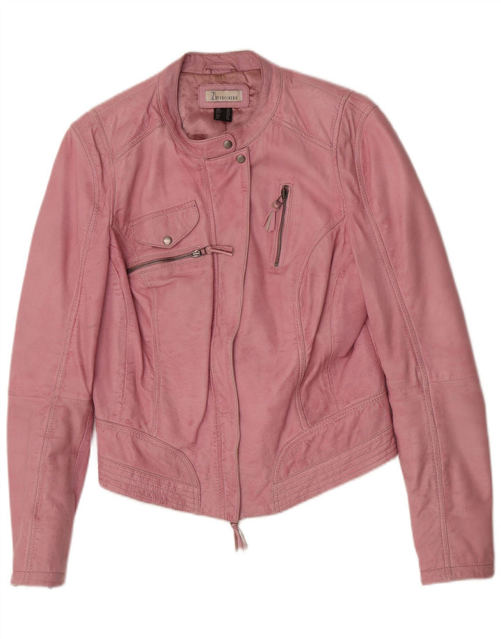 Giacca in pelle da motociclista da donna Zucchero UK 16 Large Rosa in pelle