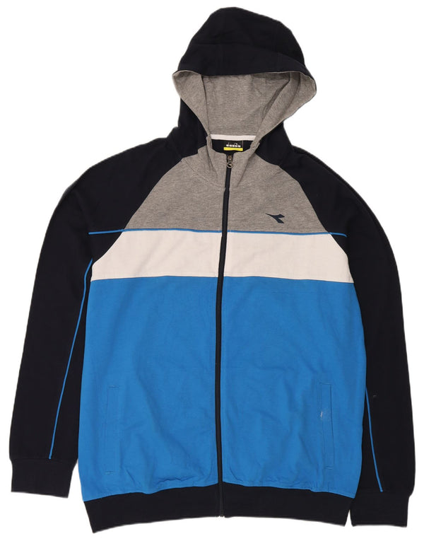 DIADORA Felpa con cappuccio e zip da uomo XL in cotone color block blu navy