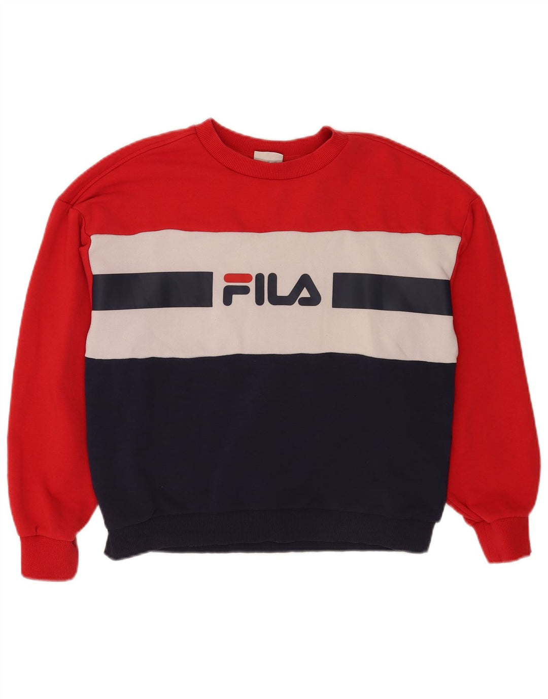 Felpa grafica da donna Fila Jumper UK 14 Cotone color block rosso medio