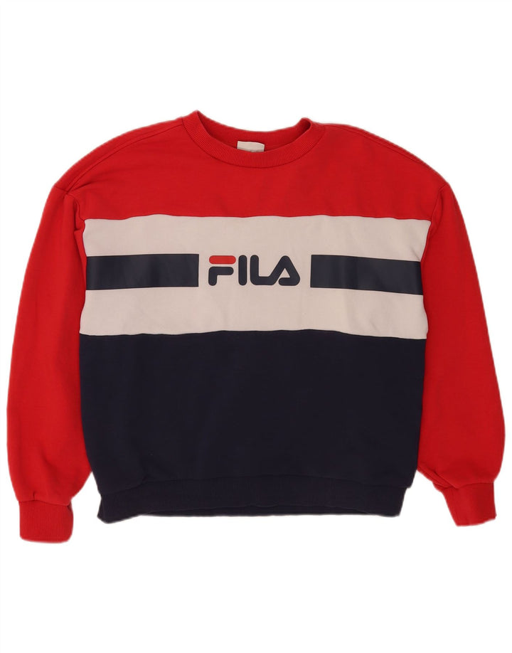 Felpa grafica da donna Fila Jumper UK 14 Cotone color block rosso medio