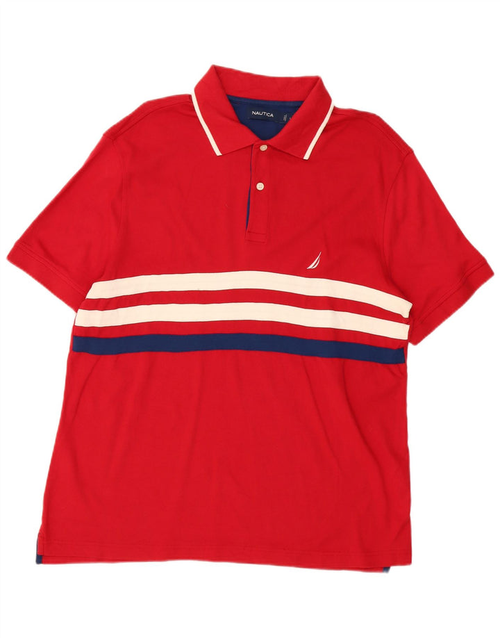 NAUTICA Mens Polo Shirt Large Red Striped Cotton