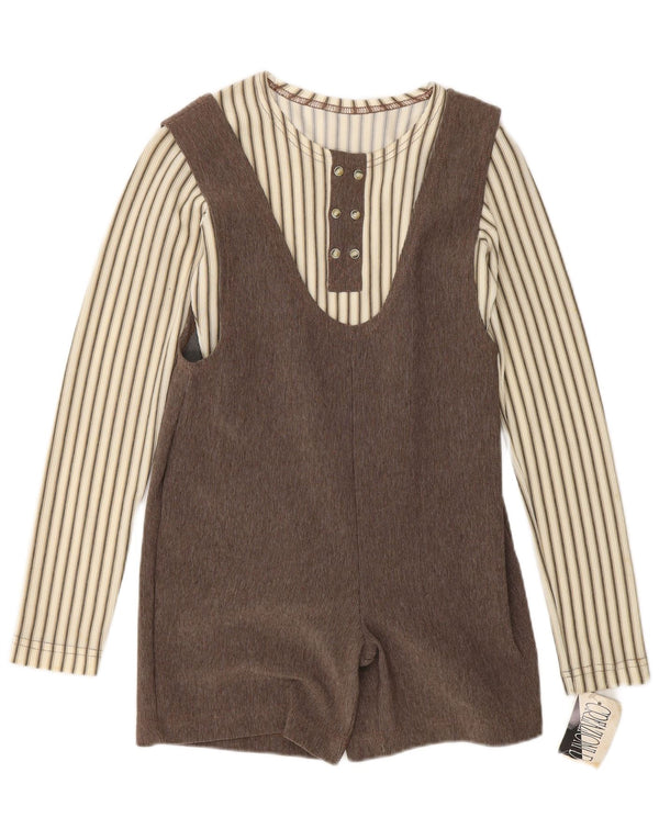 Set da 2 pezzi vintage da donna UK 12 a righe marrone medio