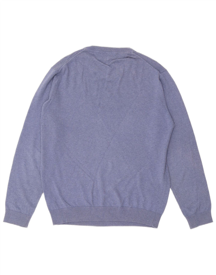 CREW CLOTHING Mens V-Neck Jumper Sweater Medium Blue Cotton