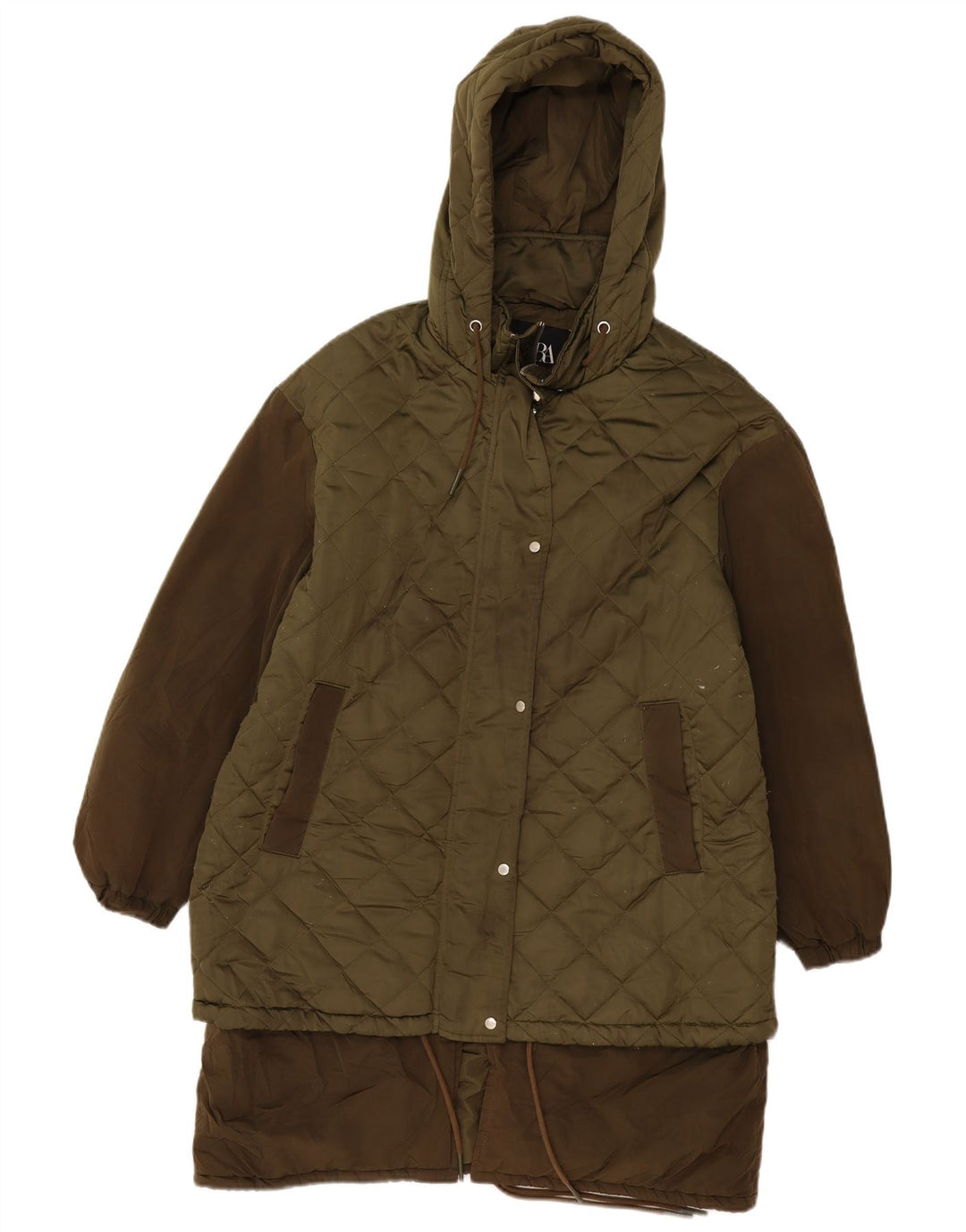 Cappotto trapuntato oversize con cappuccio da donna Zara UK 10 piccolo poliestere kaki