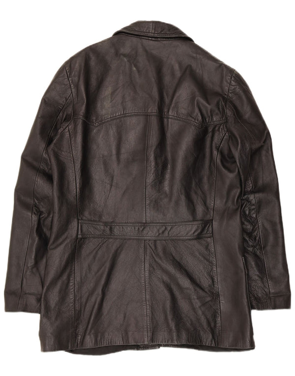 Giacca blazer in pelle vintage da uomo a 3 bottoni UK 36 piccola nera
