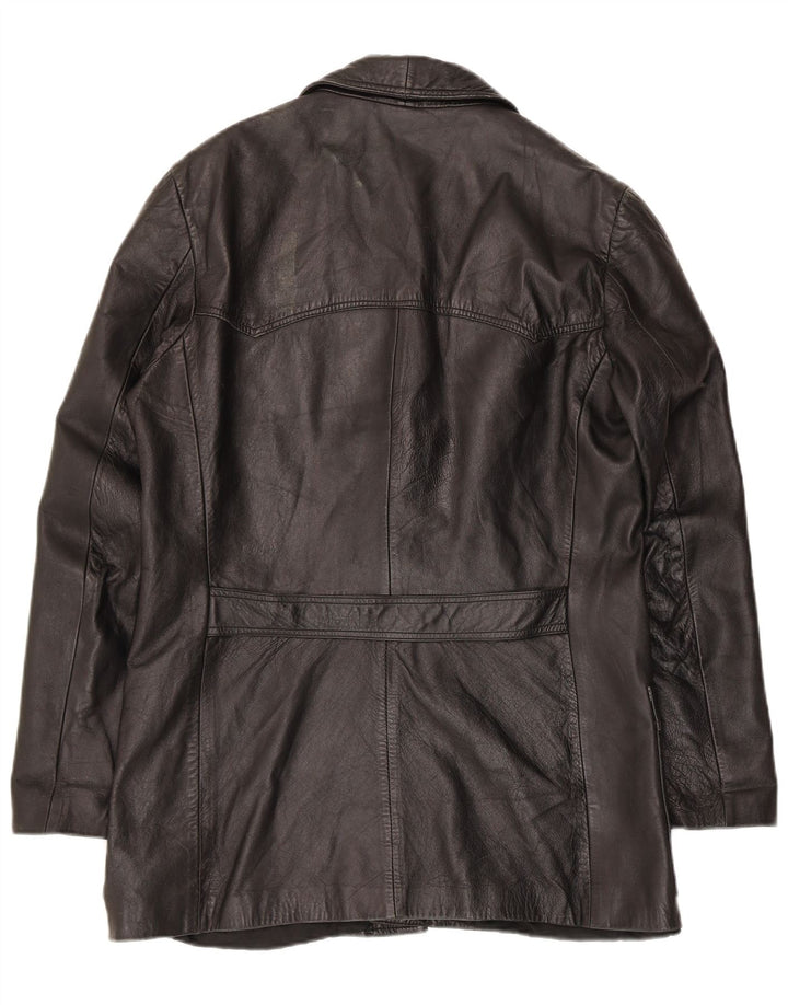 Giacca blazer in pelle vintage da uomo a 3 bottoni UK 36 piccola nera