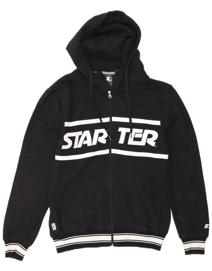 Maglione con cappuccio e zip grafica da uomo Starter piccolo in cotone nero