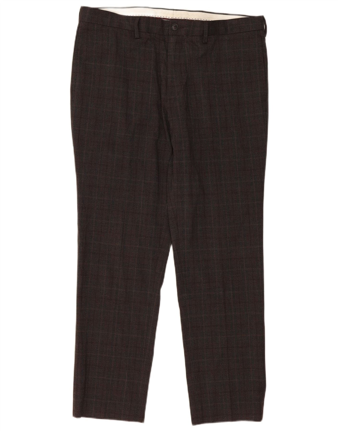 Pantaloni chino slim da uomo Marks & Spencer W36 L31 poliestere a quadri marroni