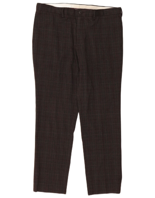 Pantaloni chino slim da uomo Marks & Spencer W36 L31 poliestere a quadri marroni