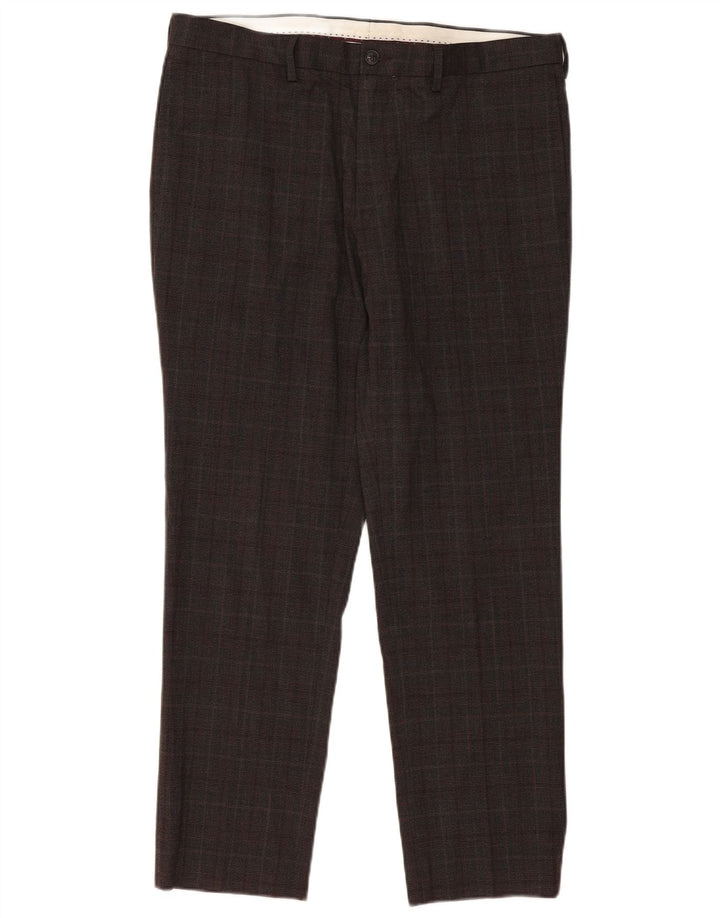 Pantaloni chino slim da uomo Marks & Spencer W36 L31 poliestere a quadri marroni