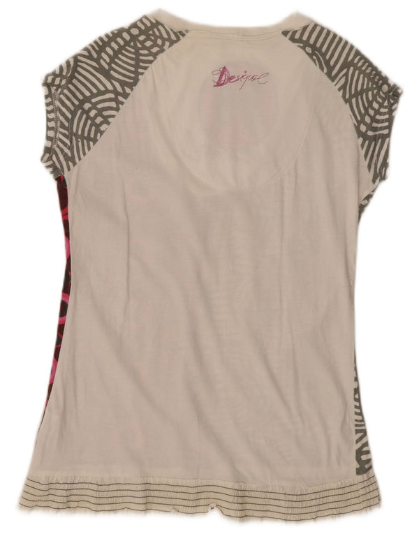 Desigual Maglietta grafica da donna Top UK 18 XL Cotone geometrico bianco
