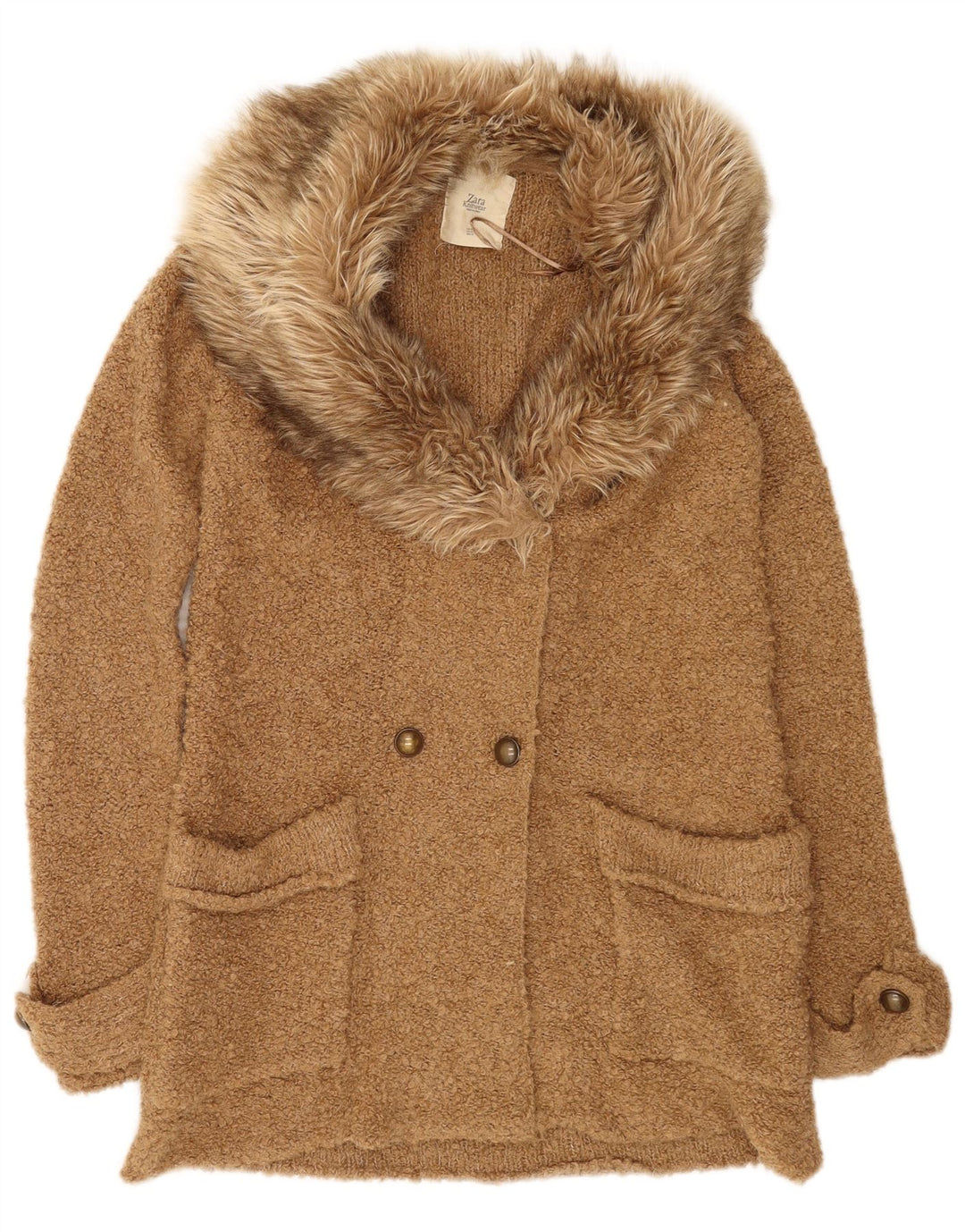 Maglione cardigan lungo da donna Zara UK 14 Acrilico marrone medio