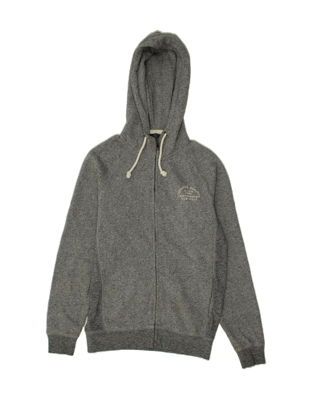 JACK WILLS Mens Zip Hoodie Sweater Small Grey Flecked Cotton Vintage Jack Wills and Second-Hand Jack Wills from Messina Hembry 