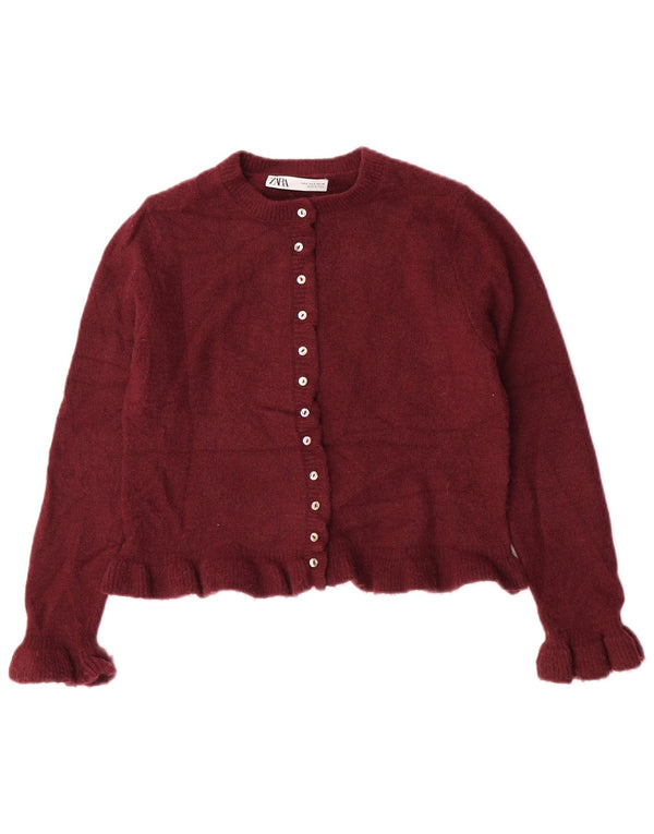 Maglione cardigan corto da donna Zara UK 10 piccolo poliestere bordeaux