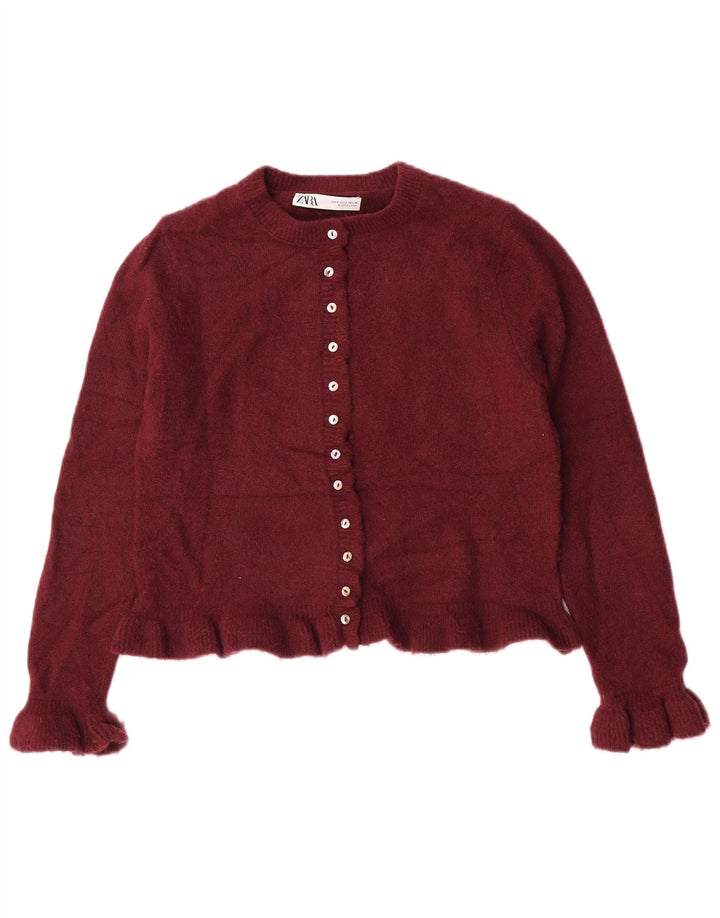 Maglione cardigan corto da donna Zara UK 10 piccolo poliestere bordeaux