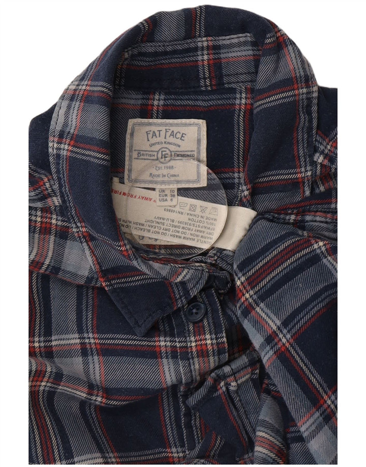 Camicia di flanella oversize da donna Fat Face UK 10 Piccolo cotone a quadri blu navy