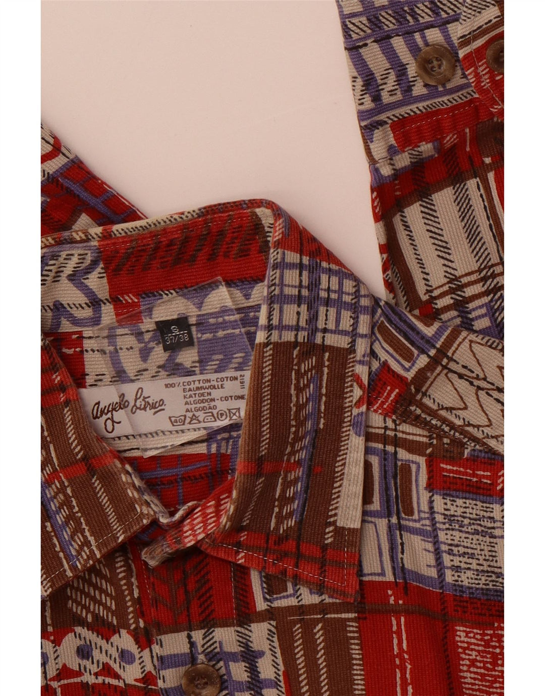 Angelo Litrico Camicia da uomo in velluto a coste taglia 37/38 piccolo cotone patchwork rosso