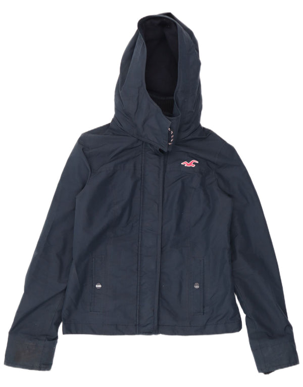 Hollister Womens Hooded Bomber Jacket UK 10 Small Navy Blue Polyester