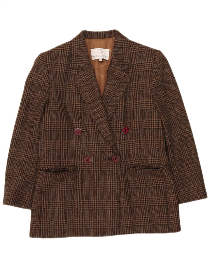 Giacca blazer doppiopetto vintage da donna IT 46 grande pied de poule marrone